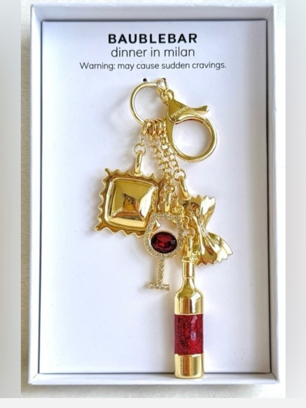 BaubleBar Dinner In MILAN Gold Keychain BAG CHARM WINE AND PASTA BNIB TA Th
